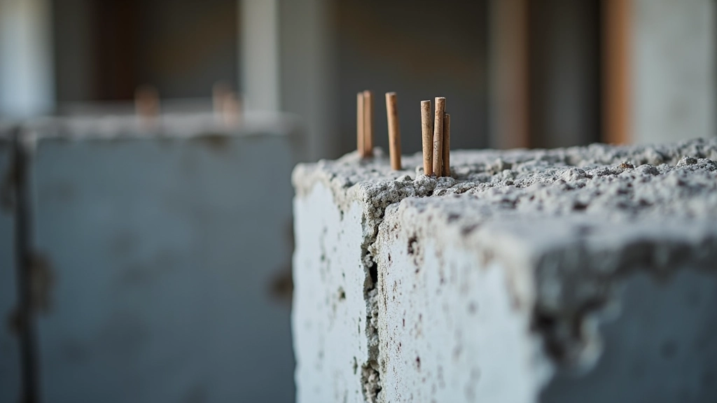 Detailaufnahme von Bauwerk-Strukturen mit Beton und Stahlbewehrung