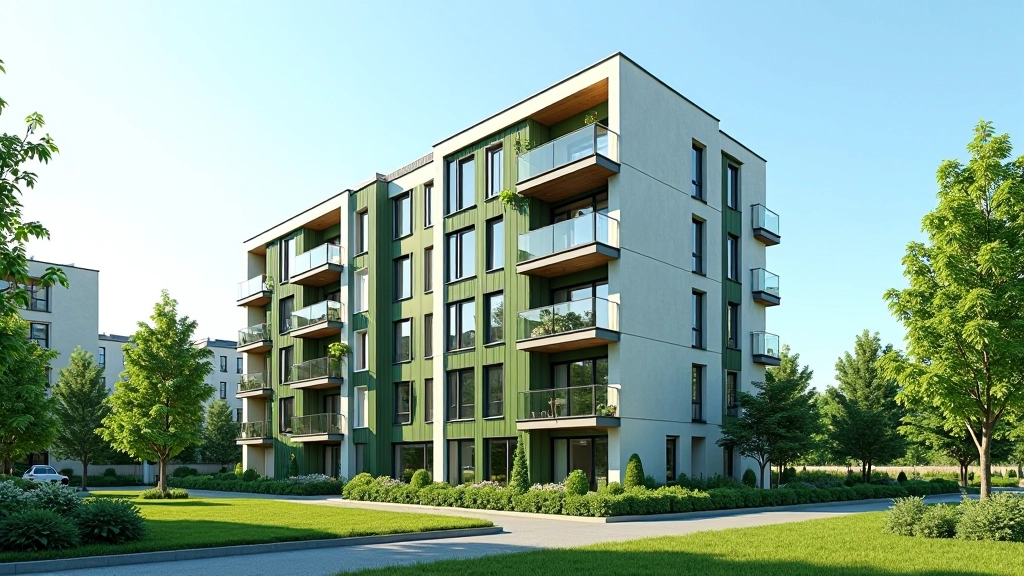Modernes nachhaltiges Wohngebäude mit grüner Fassade und innovativem Design